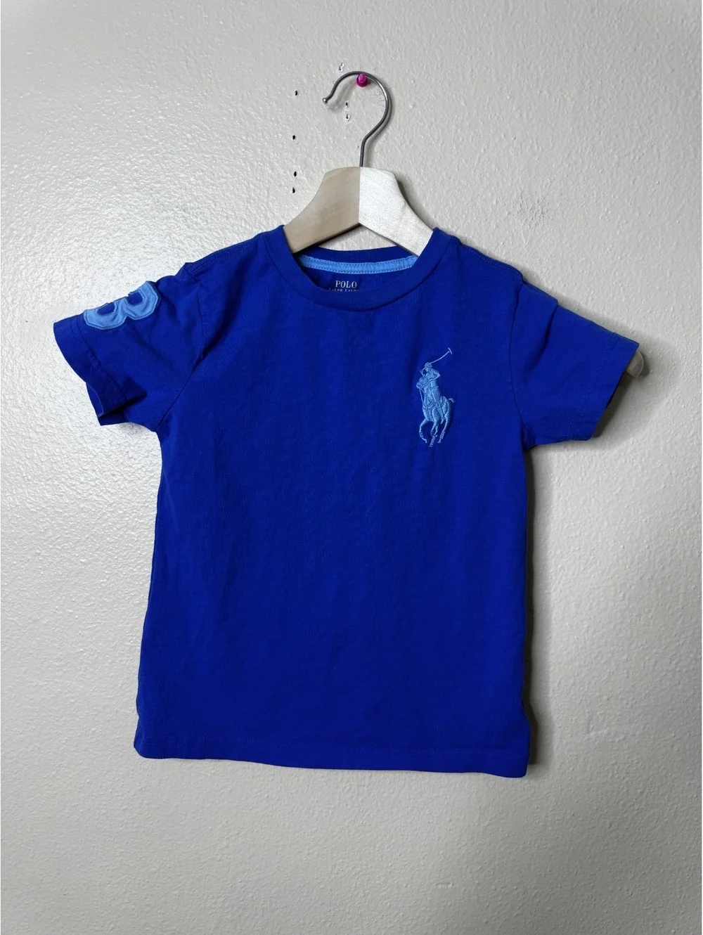 Ralph Lauren Shirt Boys 5 Blue Big Pony Logo Tee 3 Arm Patch